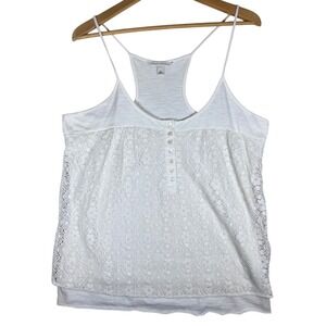 Banana Republic BOHO White Lace Tank Top L Women Sleeveless Button Front Coastal